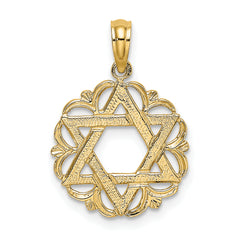 14K Star Of David In Scalloped Circle Charm