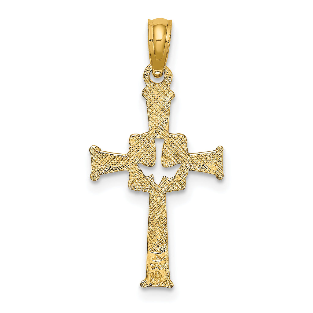14K Polished and Engraved Cross and Dove Charm