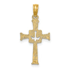 14K Polished and Engraved Cross and Dove Charm