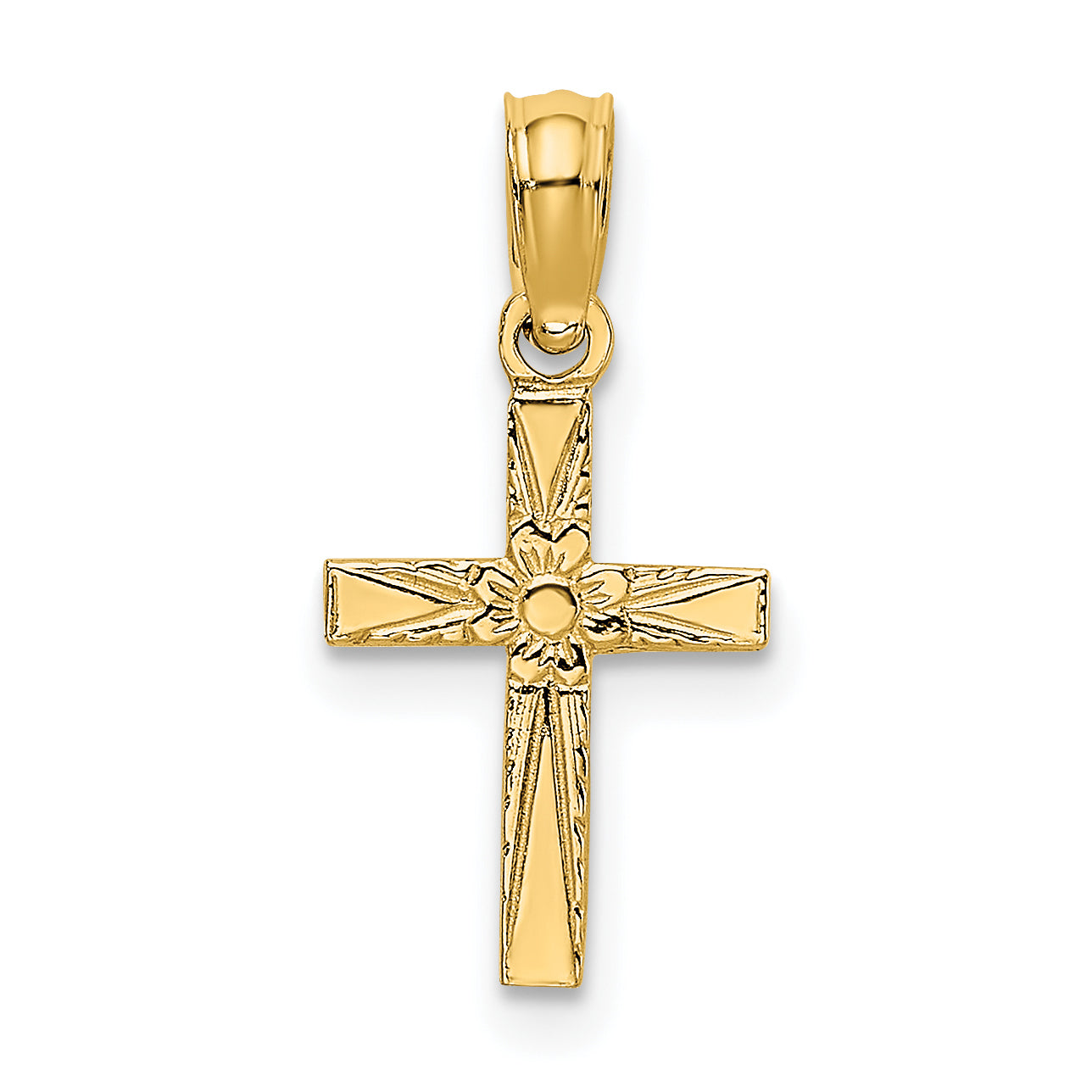 14K Polished and Engraved Mini Cross W/ Flower Charm Main image