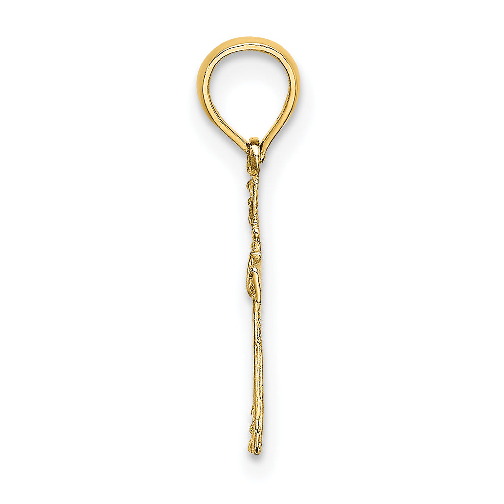 14K Textured Mini Cross w/ Heart Charm