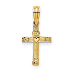 14K Textured Mini Cross w/ Heart Charm