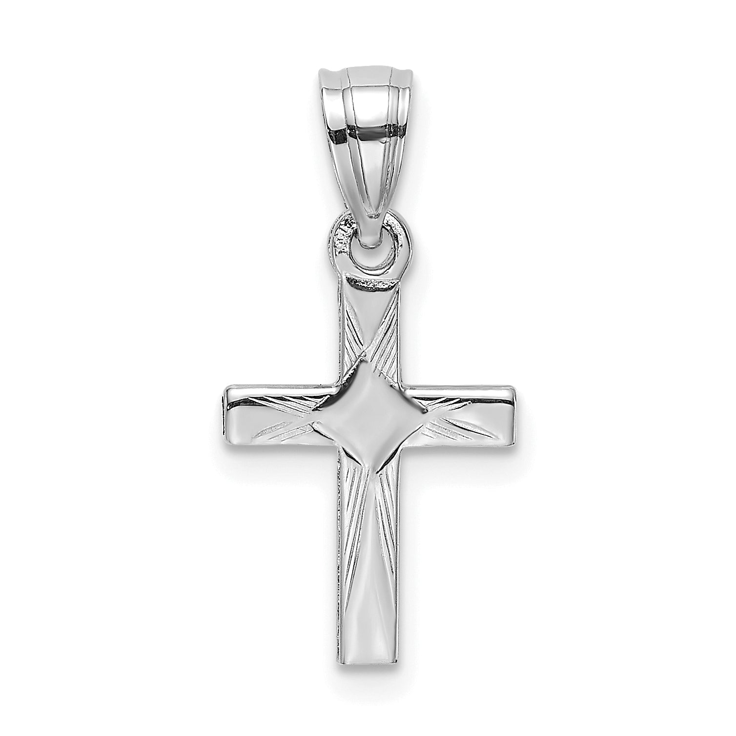 14K White Gold Diamond Shape Center Mini Cross Charm Main image