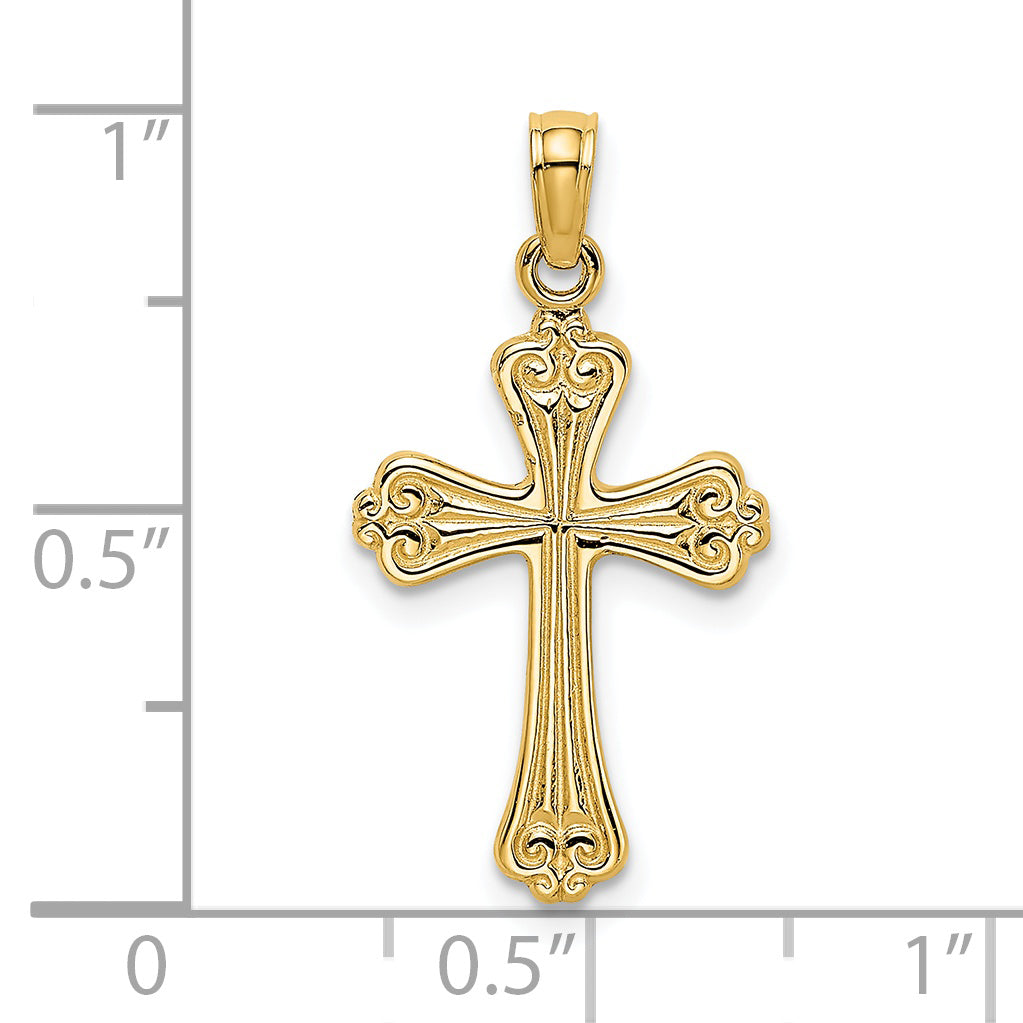 14K Polished Engraved Cross Charm