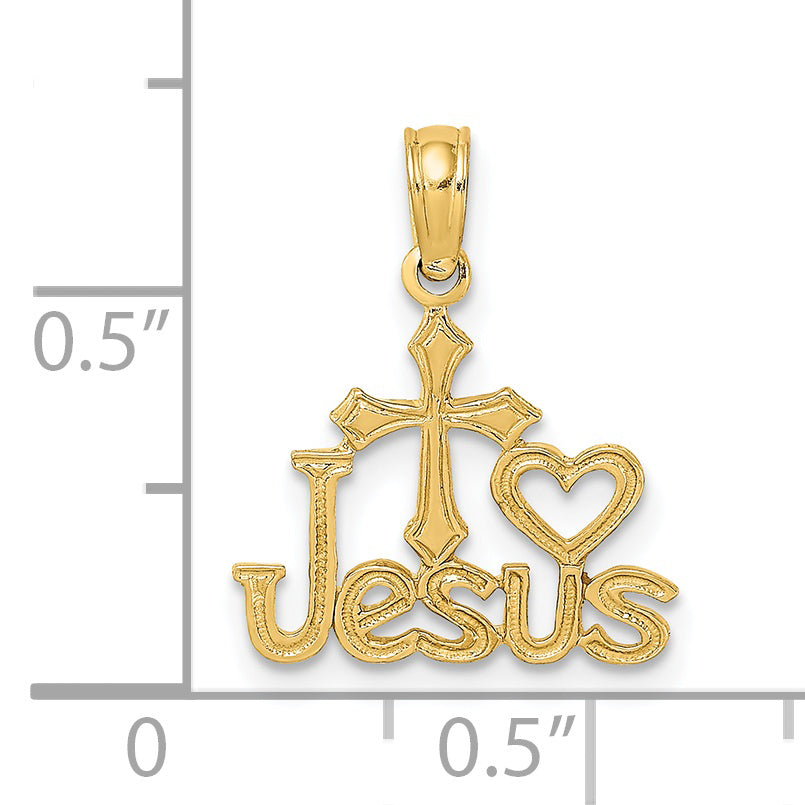 14K JESUS W/ Cross and Heart Charm