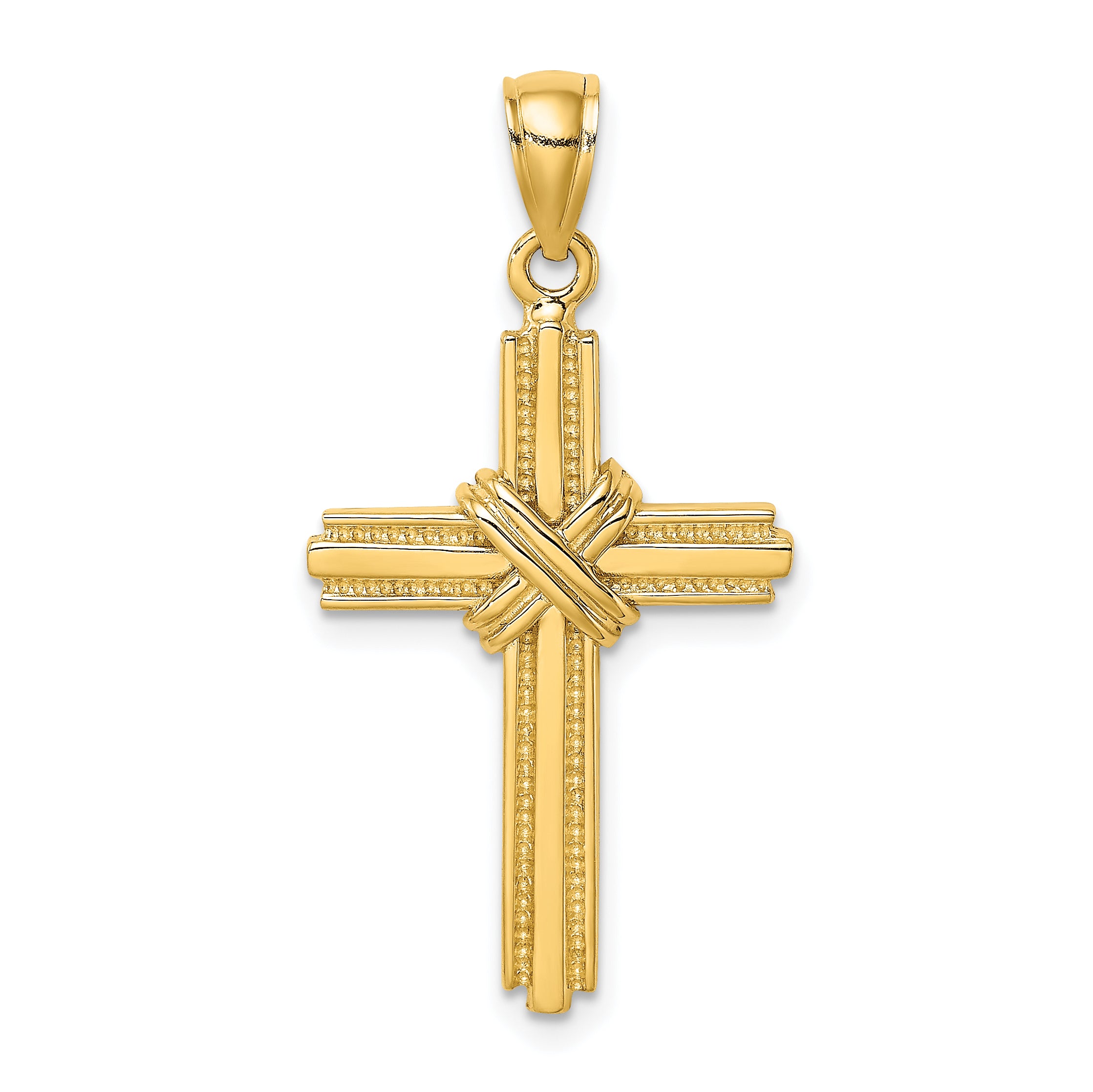 14K Beaded Center Design Cross Charm Main image