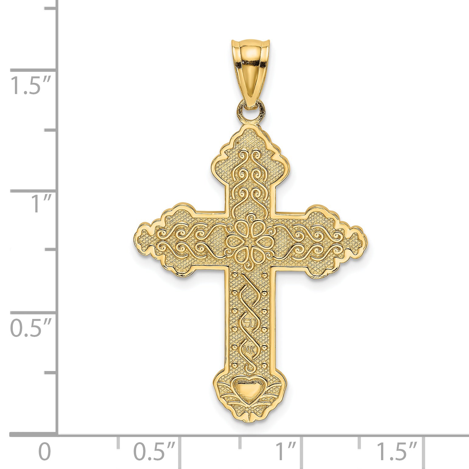 14K Flower Center Scroll Cross Charm