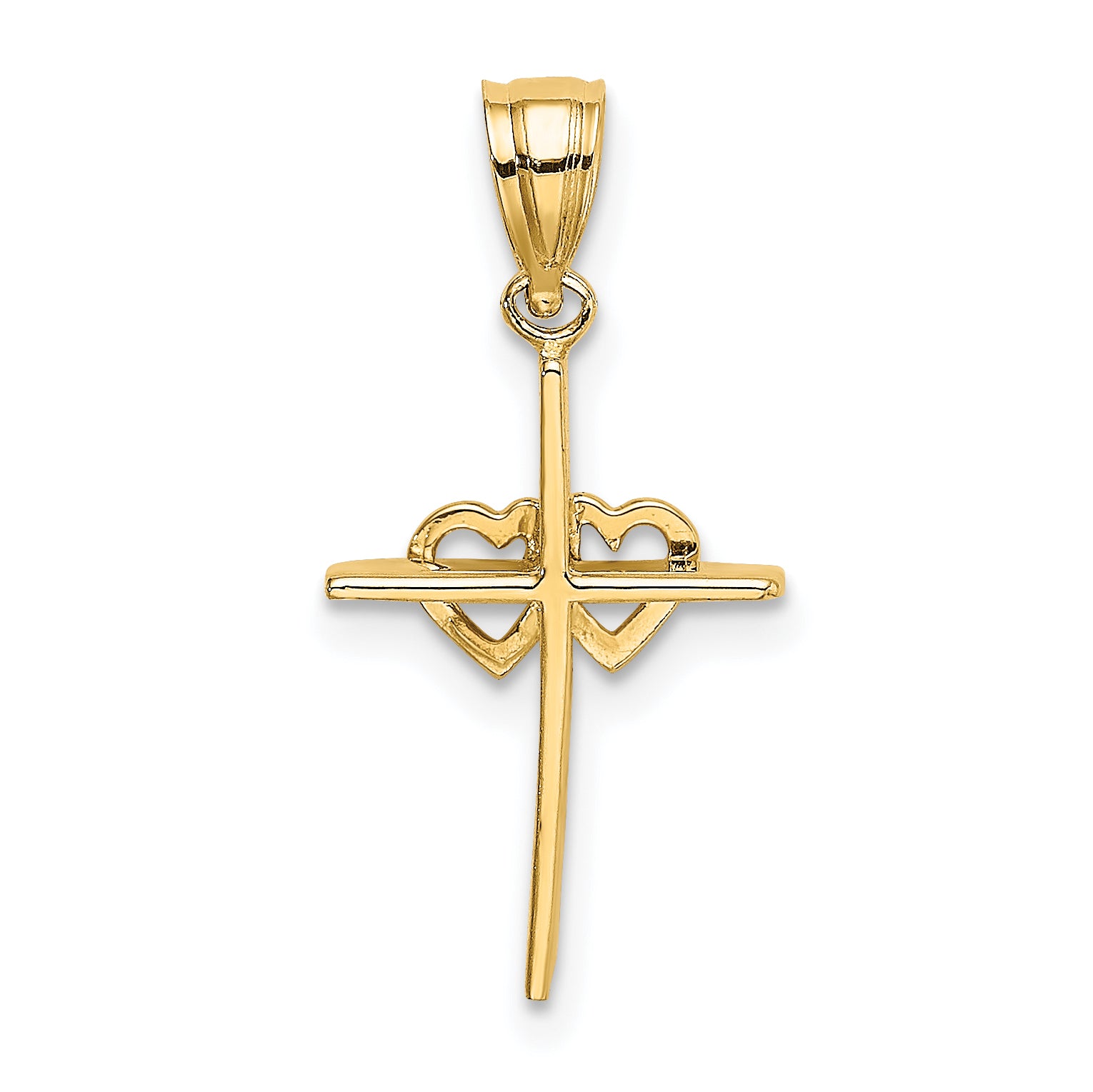 14K Polished Double Hearts On Stick Cross Charm