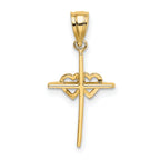 14K Polished Double Hearts On Stick Cross Charm
