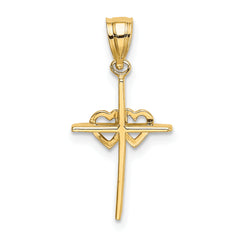 14K Polished Double Hearts On Stick Cross Charm