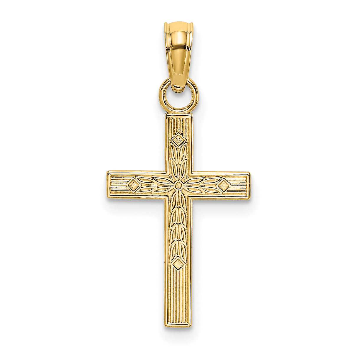 14K Textured Center Block Cross Charm