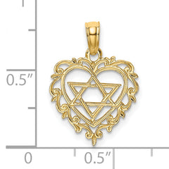 14K Textured Star Of David In Heart Charm