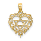 14K Textured Star Of David In Heart Charm