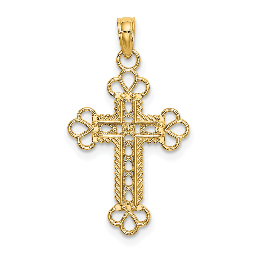 14K Textured and Cut-Out W/ Rope Frame Block Cross Charm