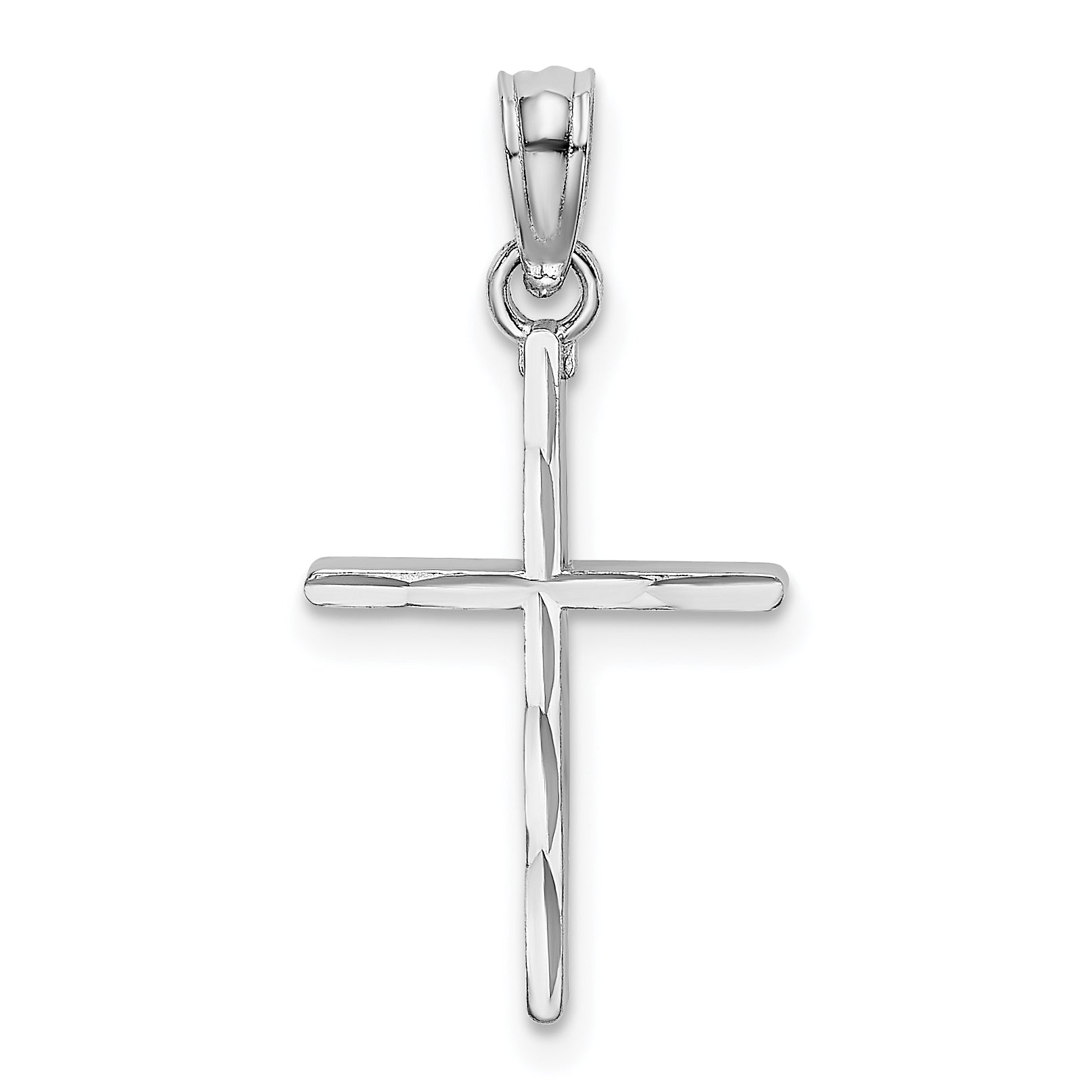 14K White Gold D/C and Polished Cross Charm