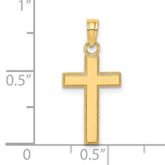 14K Polished Block Style Beaded Edge Cross Charm