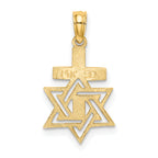 14K Polished / Engraved Star Of David and Cross Charm