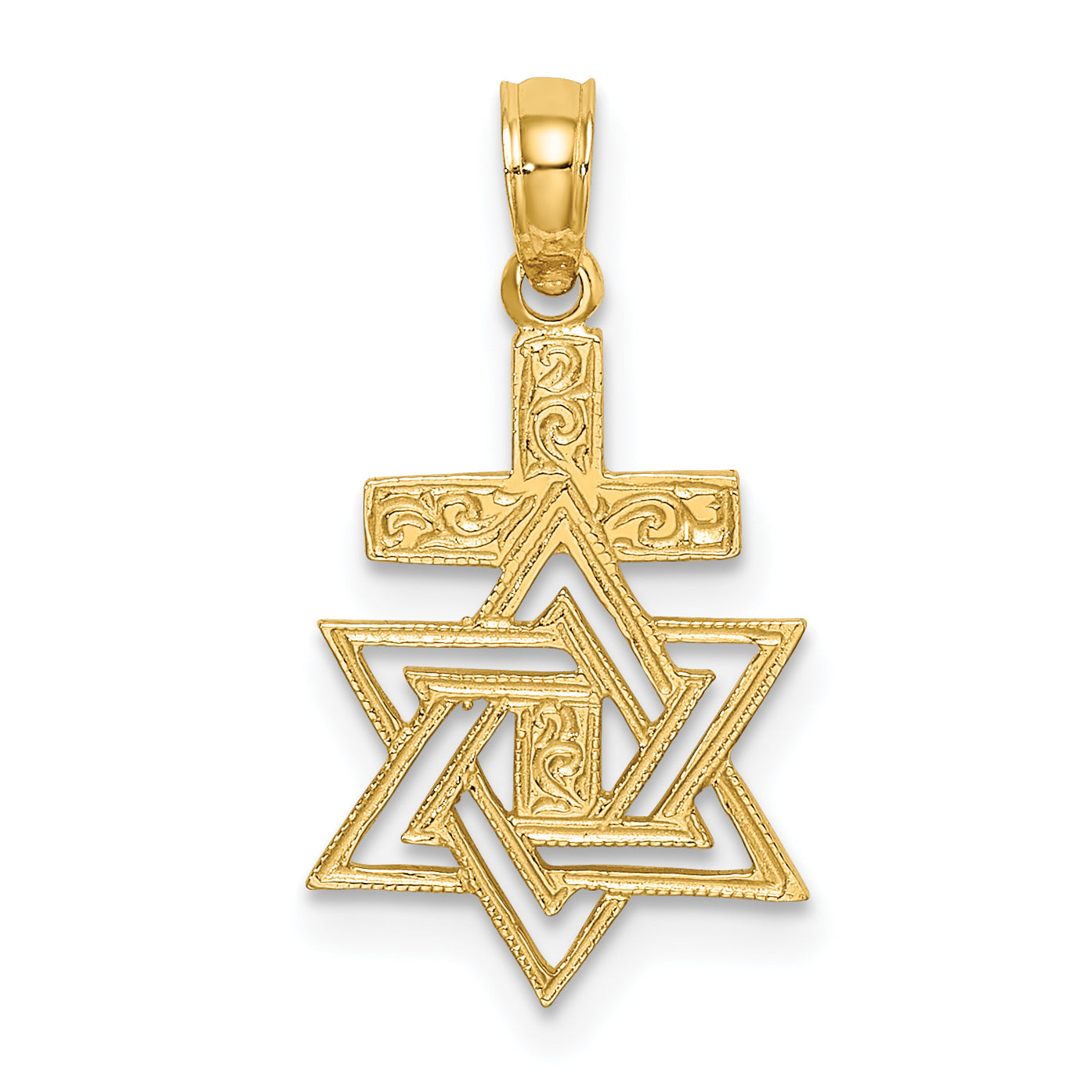 14K Polished / Engraved Star Of David and Cross Charm Main image