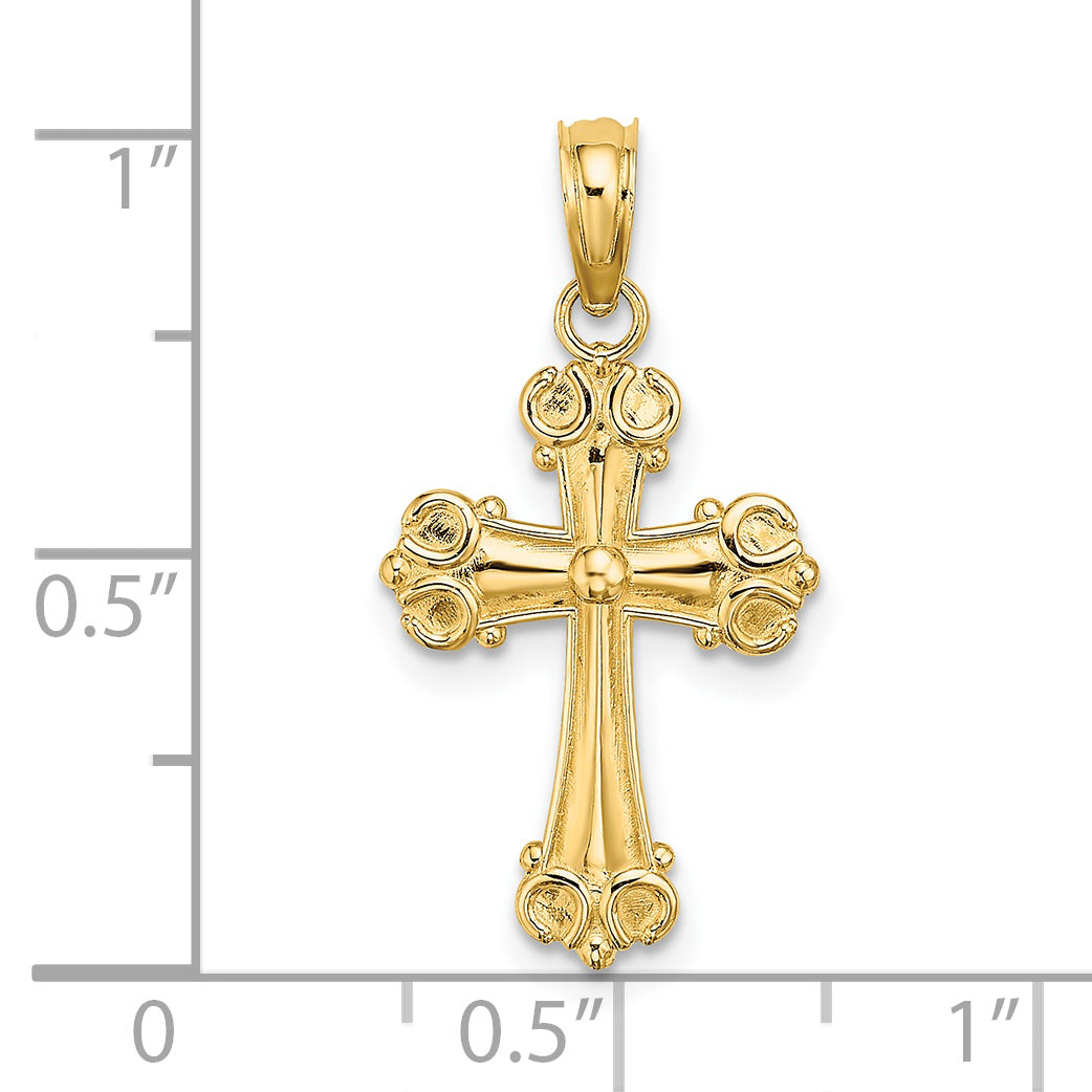 14K Cross W/ Scroll Tips and Button Center Charm