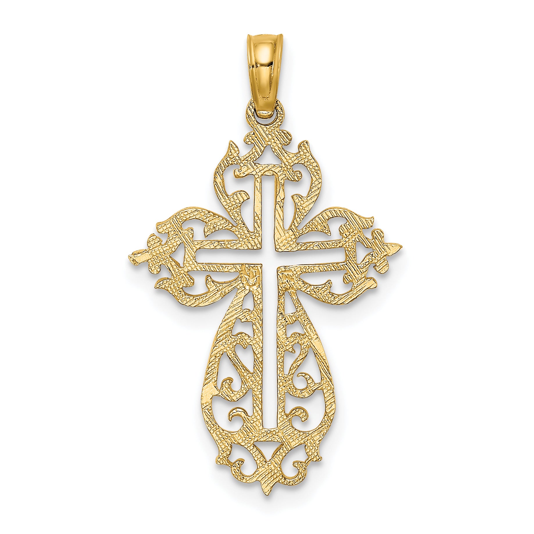 14K Cut-Out Scroll Framed Cross Charm