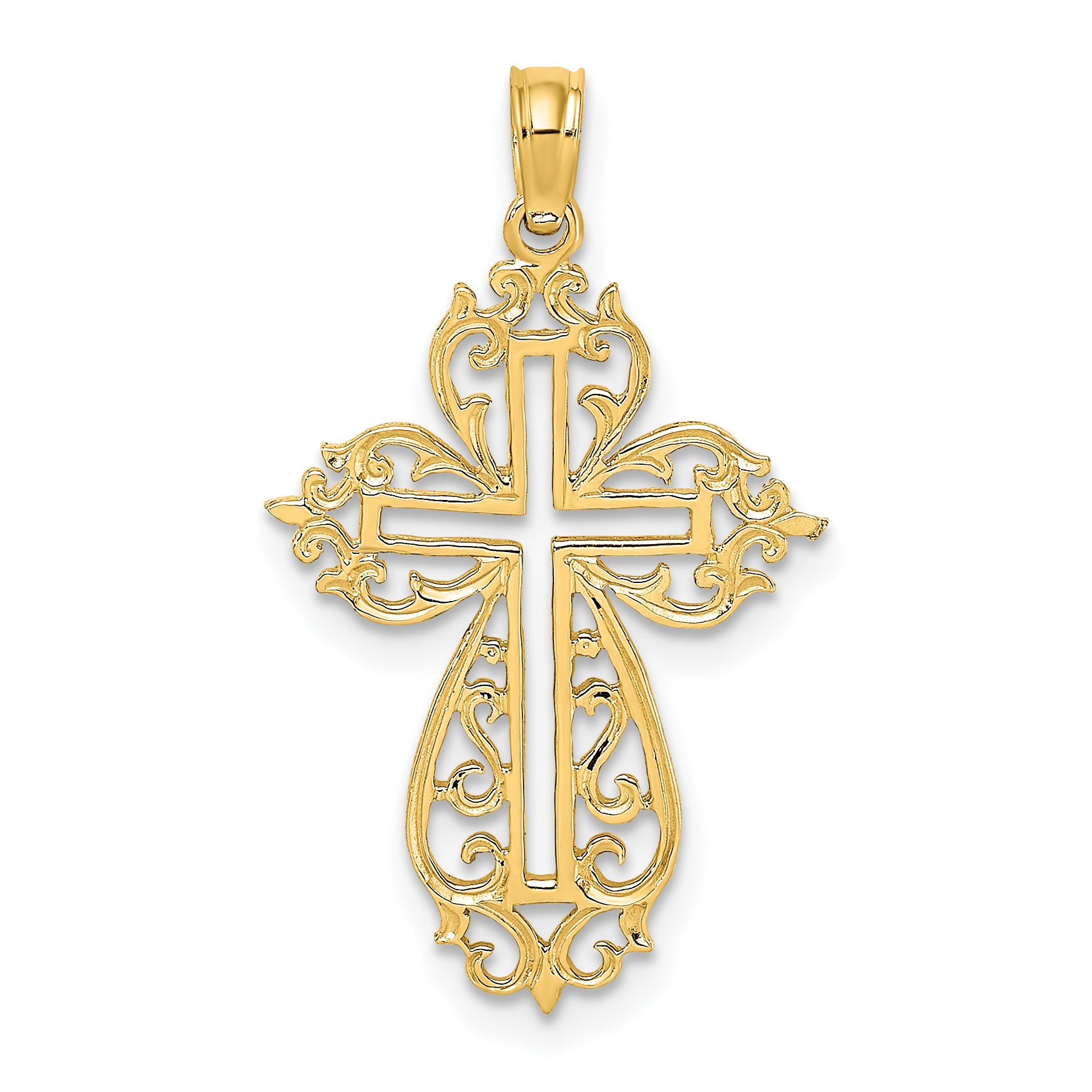 14K Cut-Out Scroll Framed Cross Charm Main image