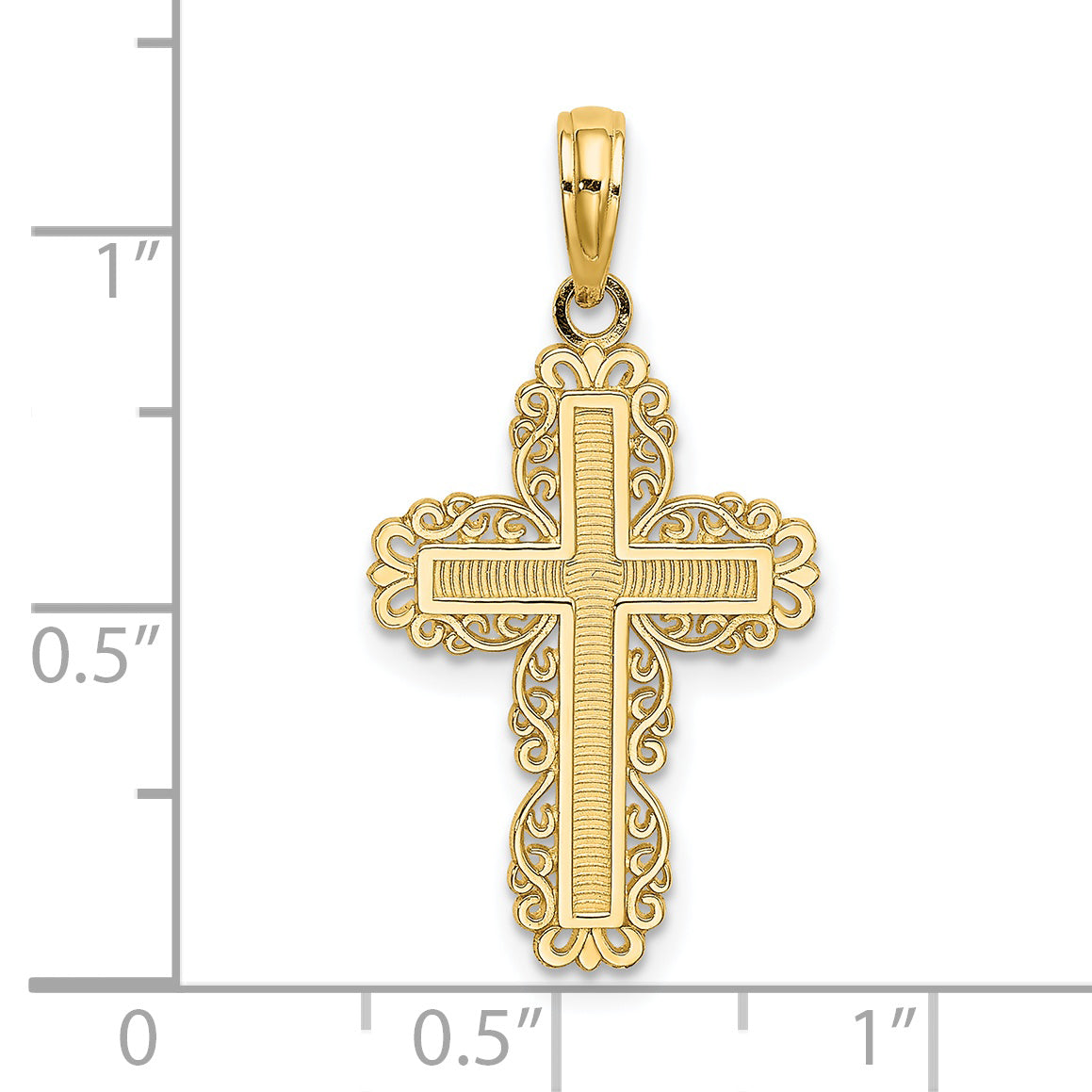 14K Textured w/ Lace Trim Cross Charm