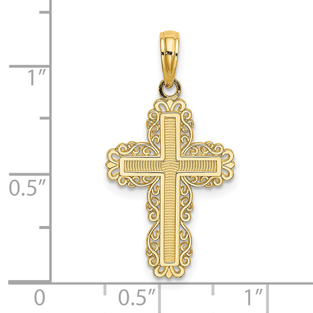 14K Textured w/ Lace Trim Cross Charm