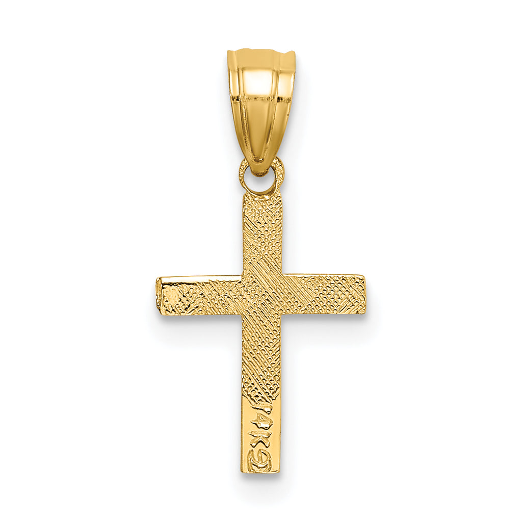 14K Polished w/ Star Pattern Mini Cross Charm