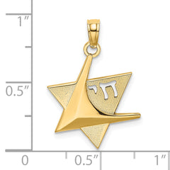14K Polished Star Of David W/Chai Charm