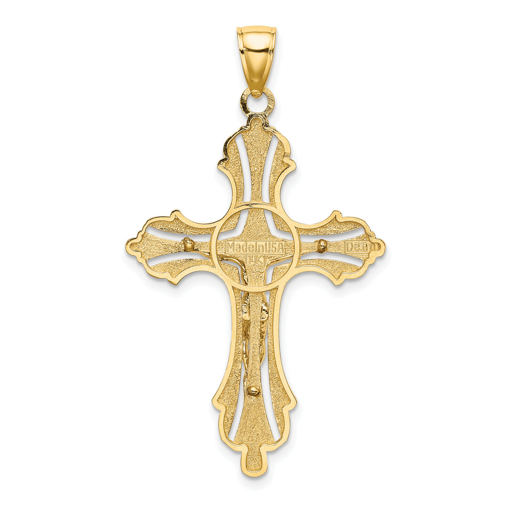 14K Textured Cut-Out Crucifix W/Budded Tips Charm