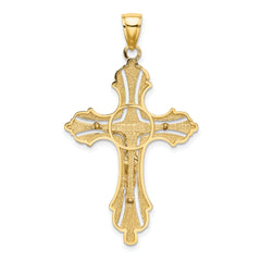 14K Textured Cut-Out Crucifix W/Budded Tips Charm
