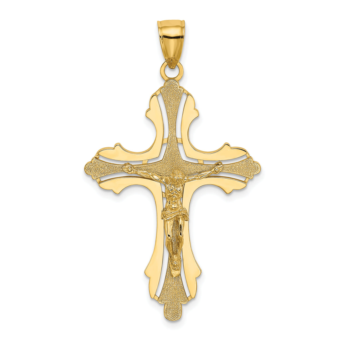 14K Textured Cut-Out Crucifix W/Budded Tips Charm