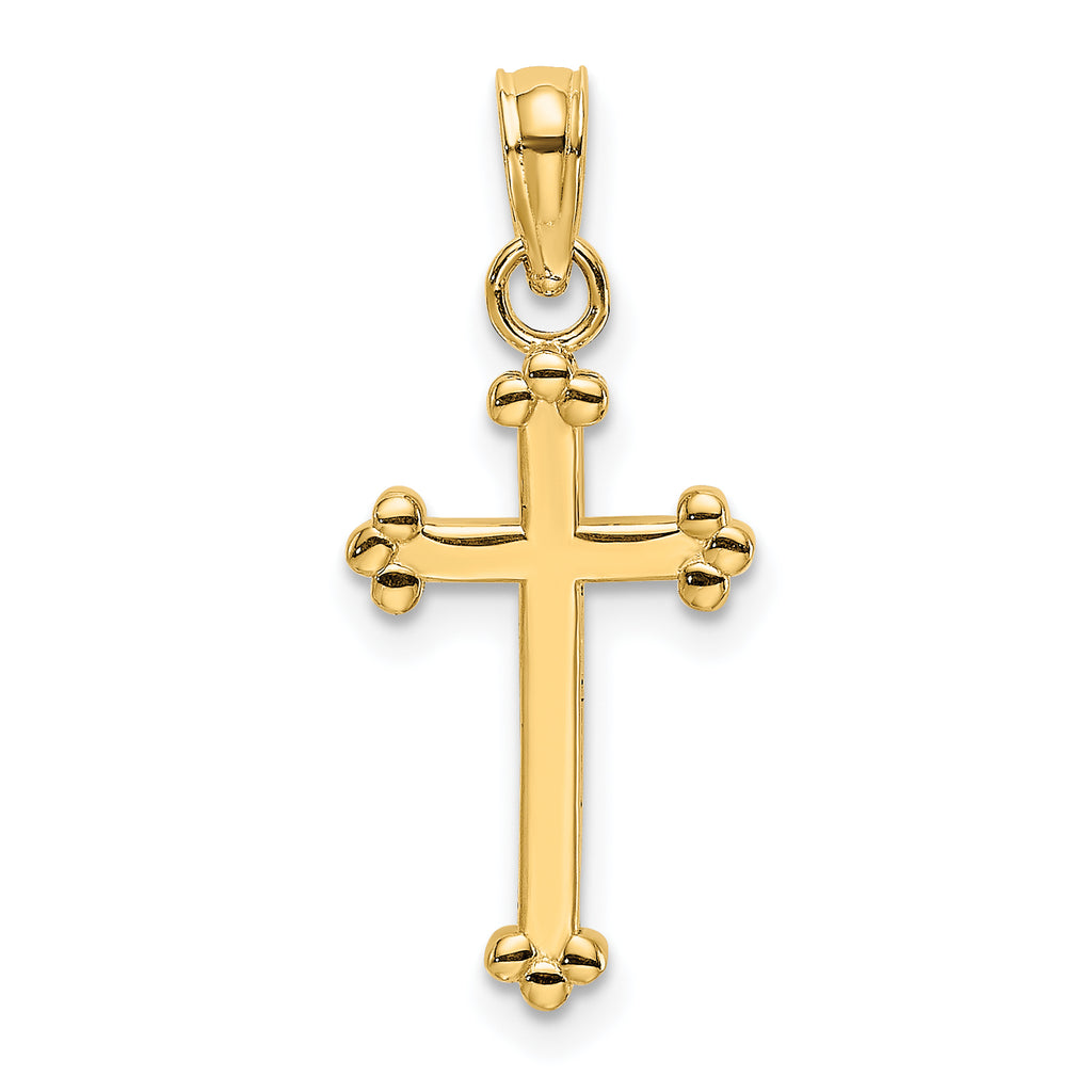 14K Polished Beaded Cross