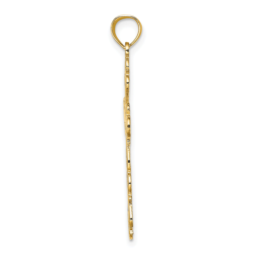 14K Polished Lace Trim Cross Charm
