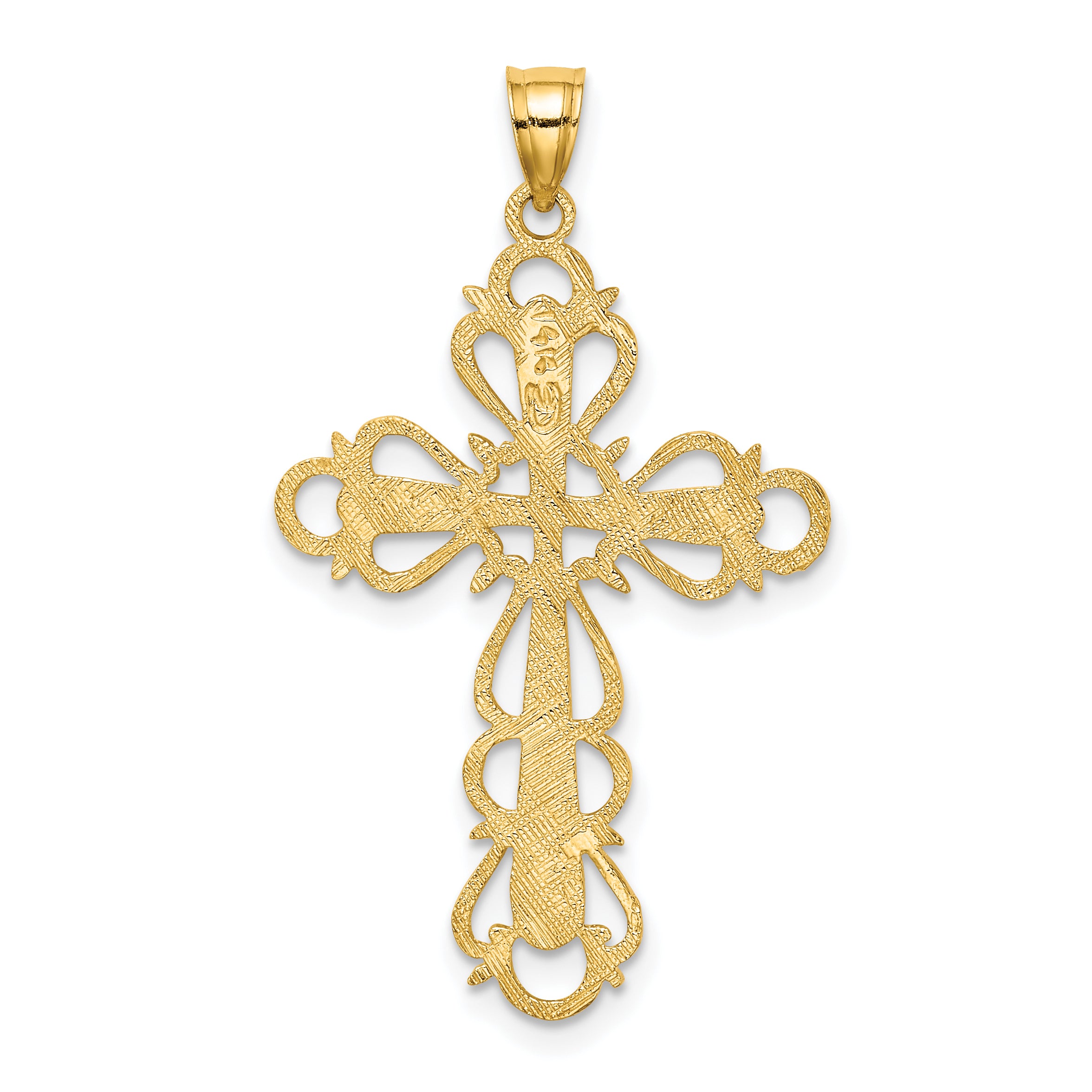 14K Polished Lace Trim Cross Charm