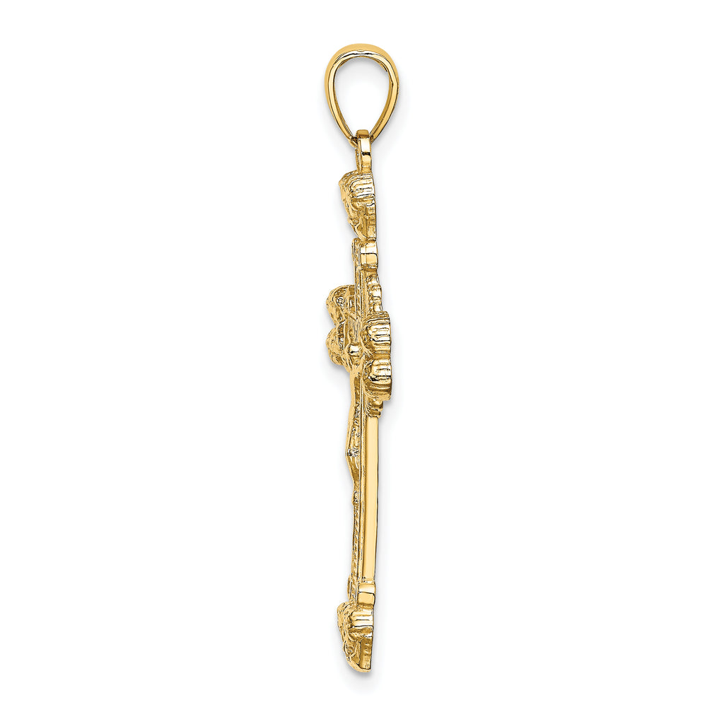 14K Crucifix W/ Sunburst Charm