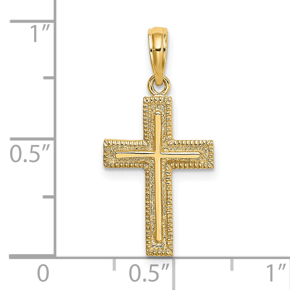 14K Cross w/ Textured Border Design Charm