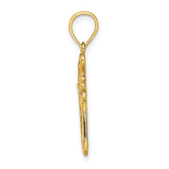 14K Cross w/ Textured Heart Edges Design Charm