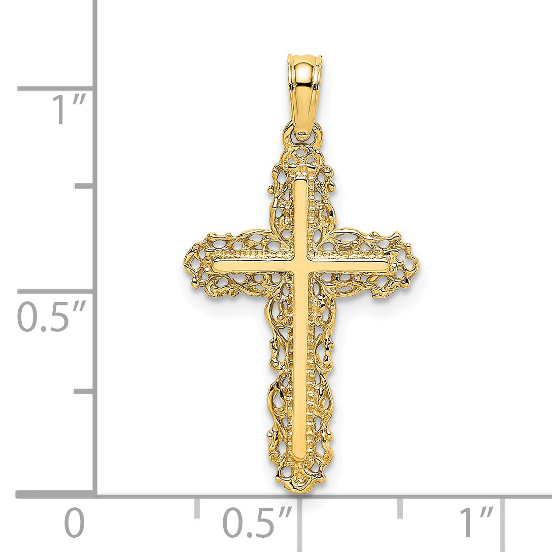 14K Cross w/ Filigree Lace Trim Charm