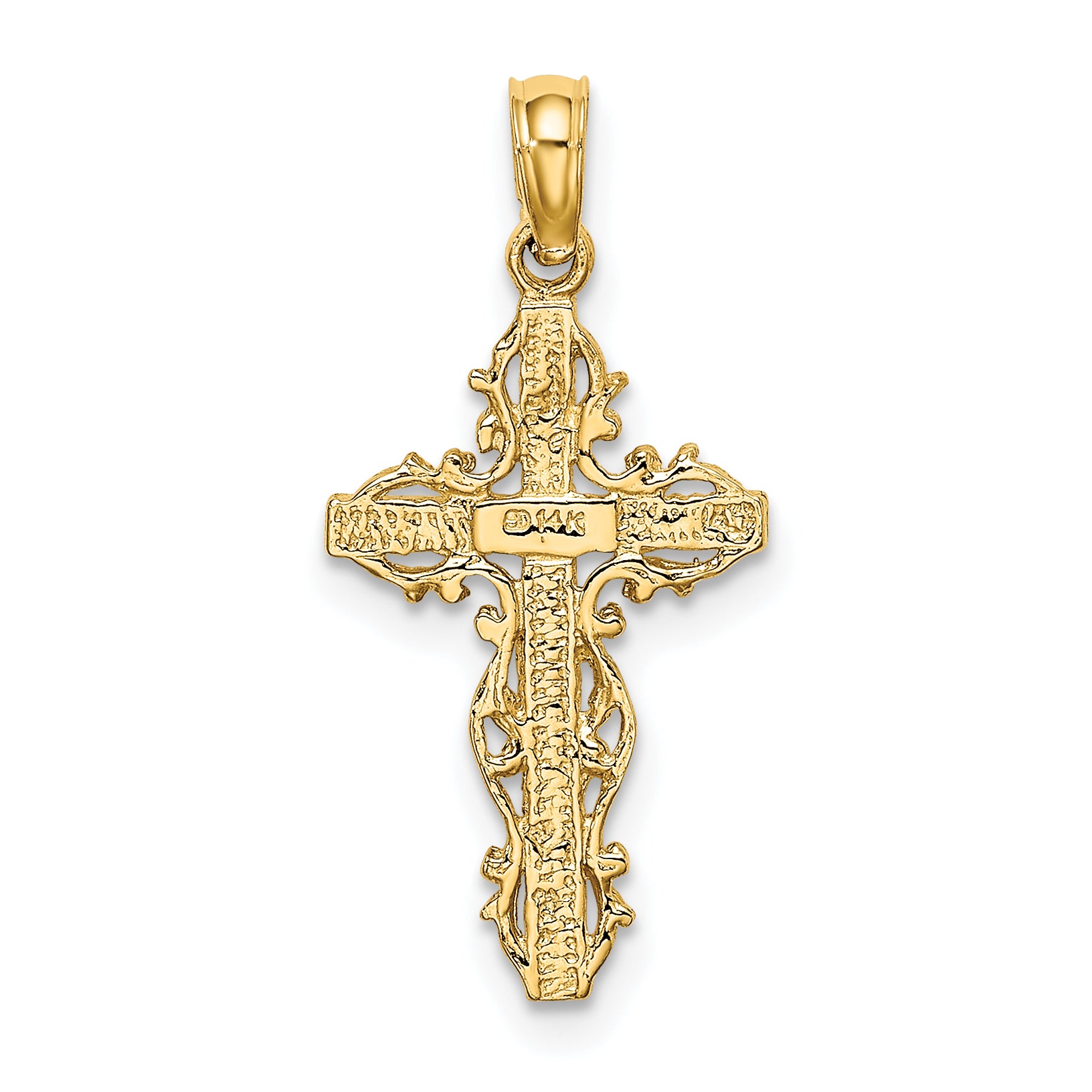 14K Stick Cross w/ Lace Trim Charm