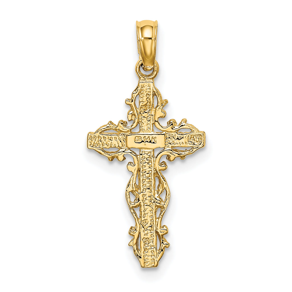 14K Stick Cross w/ Lace Trim Charm