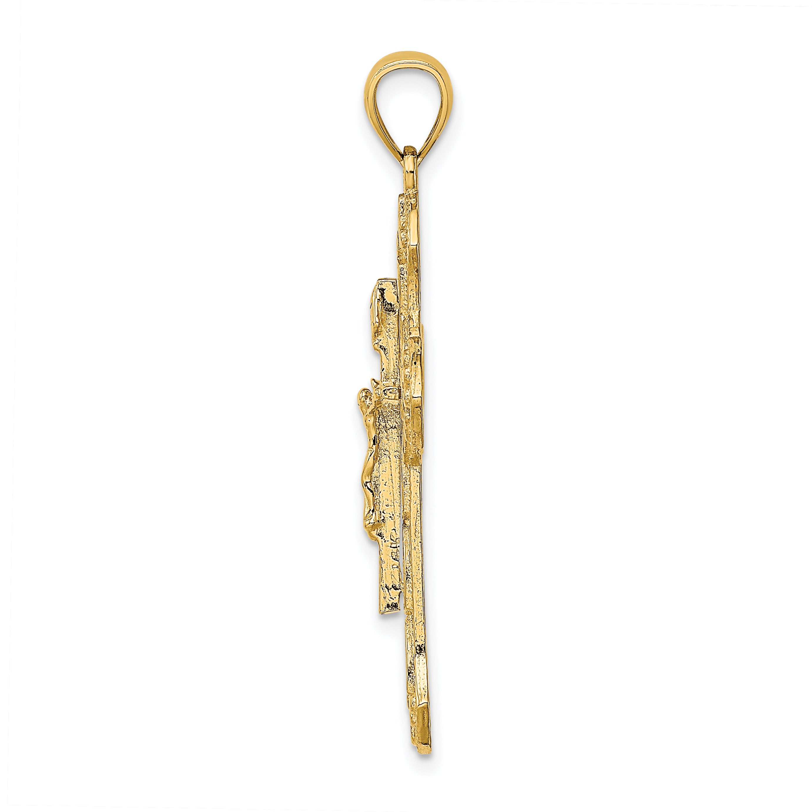 14K Textured Crucifix W/ Arrow Charm
