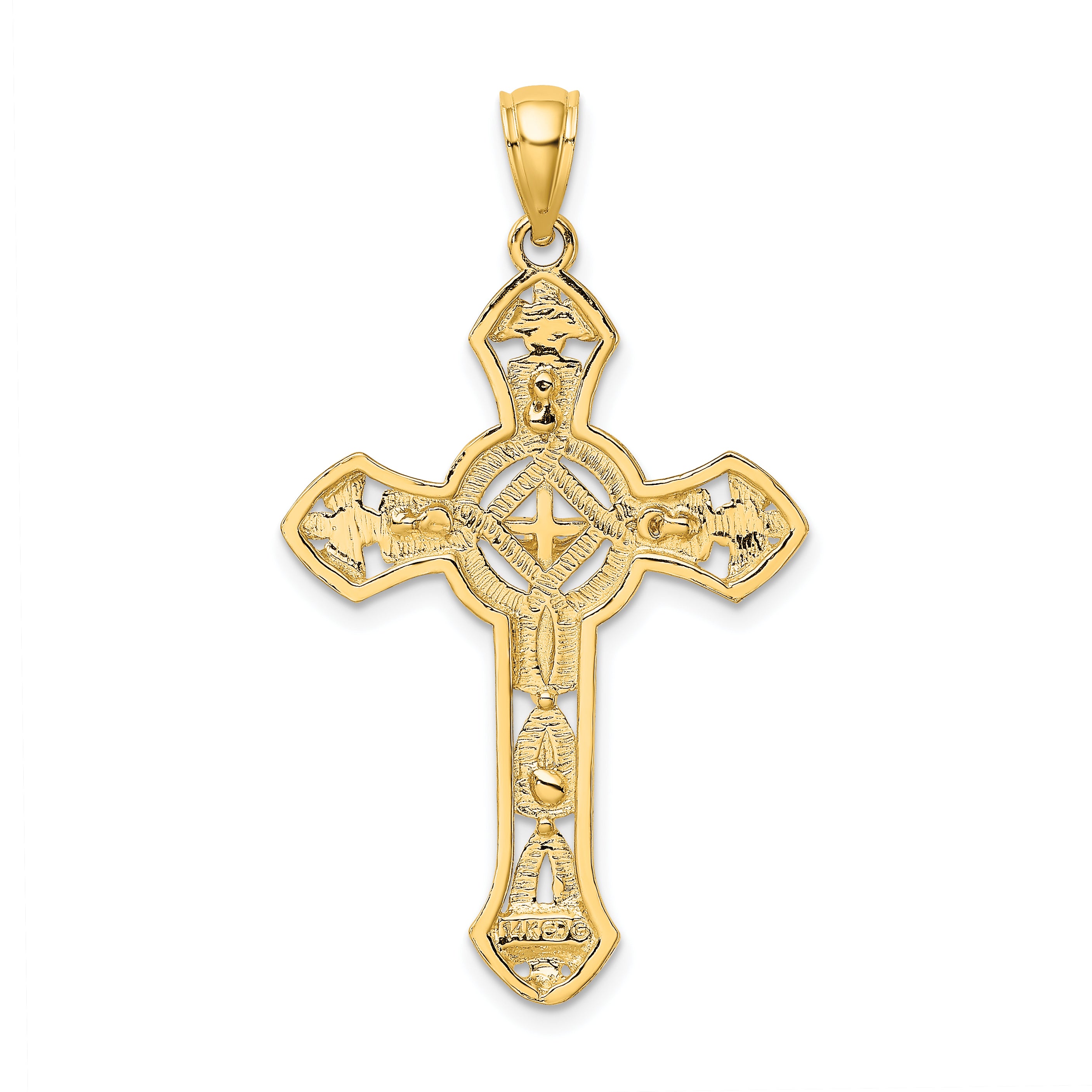 14K Textured Crucifix W/ Arrow Charm