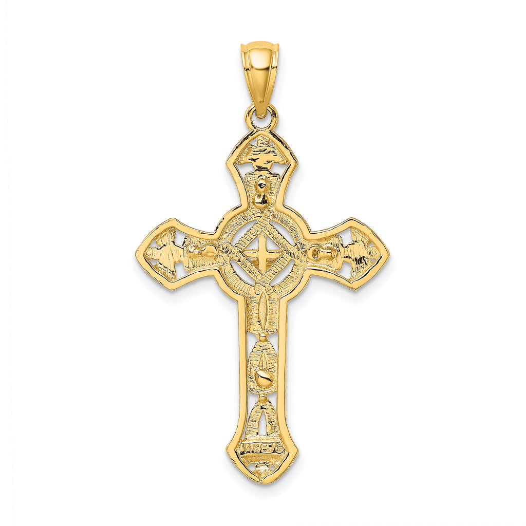 14K Textured Crucifix W/ Arrow Charm