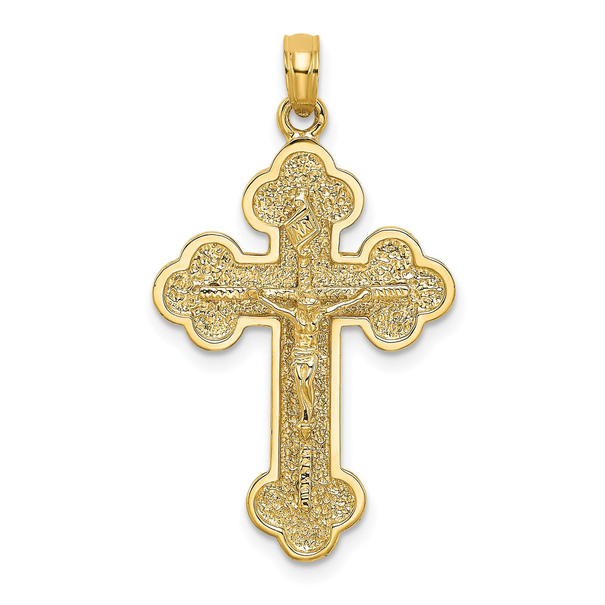 Crucifix Charm in 14K Yellow Gold with Budded Tips, 33mm Textured - Sophia Jewelers Main image
