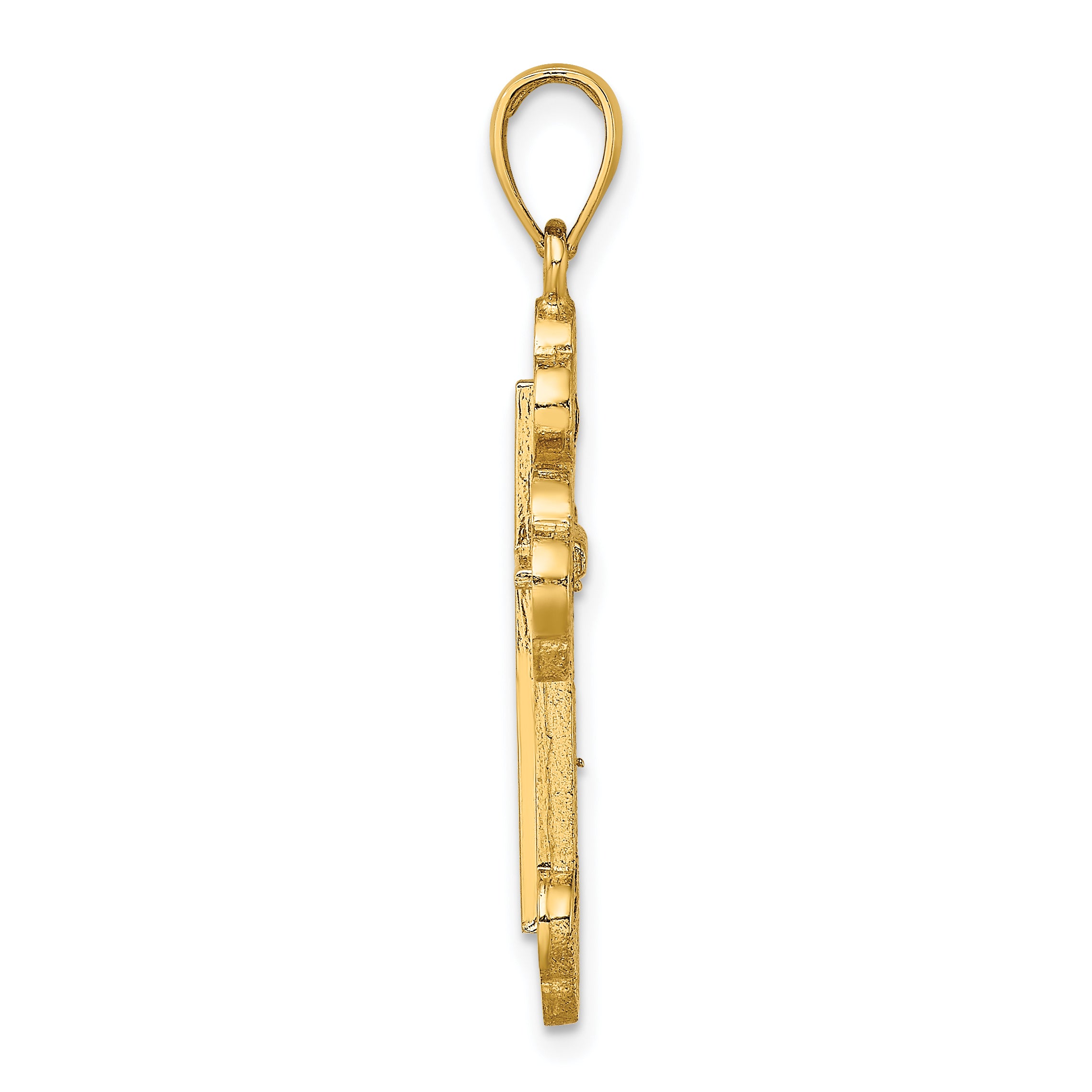 14K Textured Budded Cross Charm