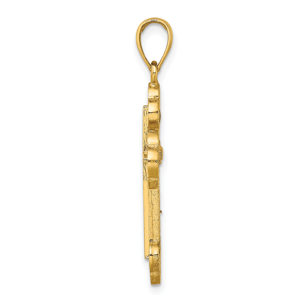 14K Textured Budded Cross Charm