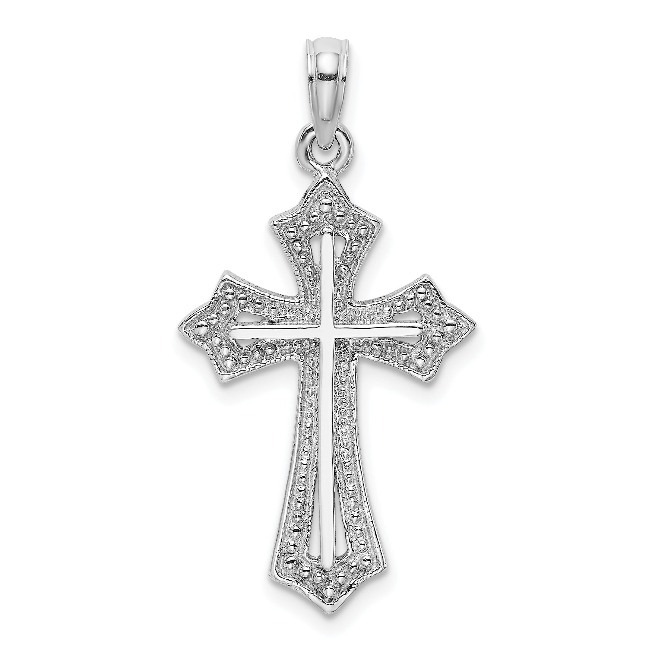 14K White Gold Beaded Cross Charm Main image
