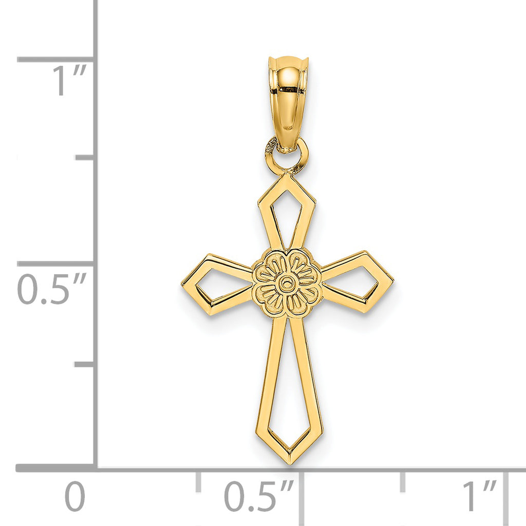 14K Cut-Out and Flat Cross W/ Flower Charm