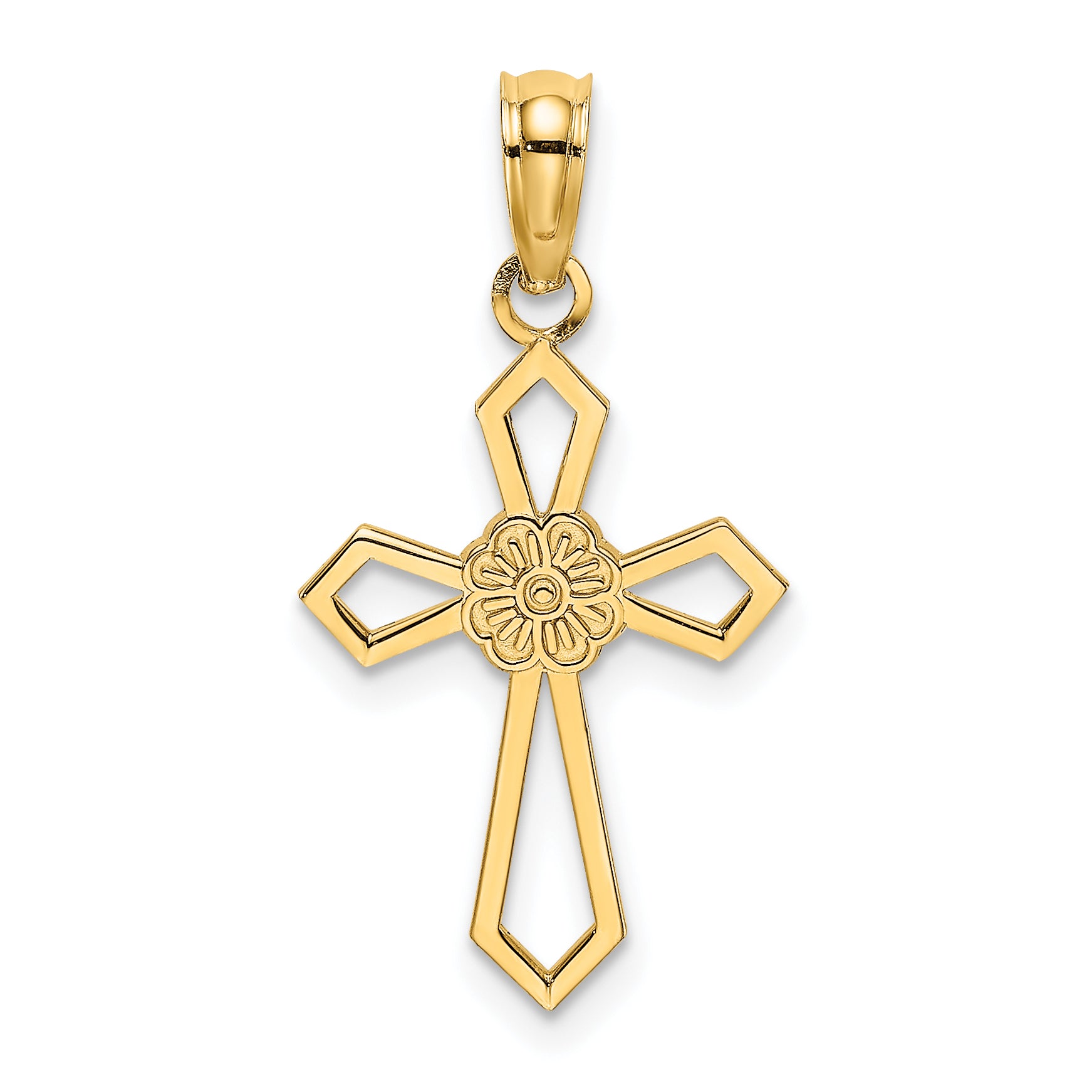 14K Cut-Out and Flat Cross W/ Flower Charm Main image